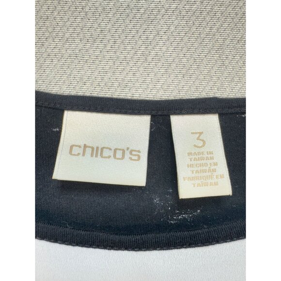 Chicos Womens Denise Lace Blouse Top Sze L Black Whit Short Sleeve High Low Boho - Picture 3 of 10